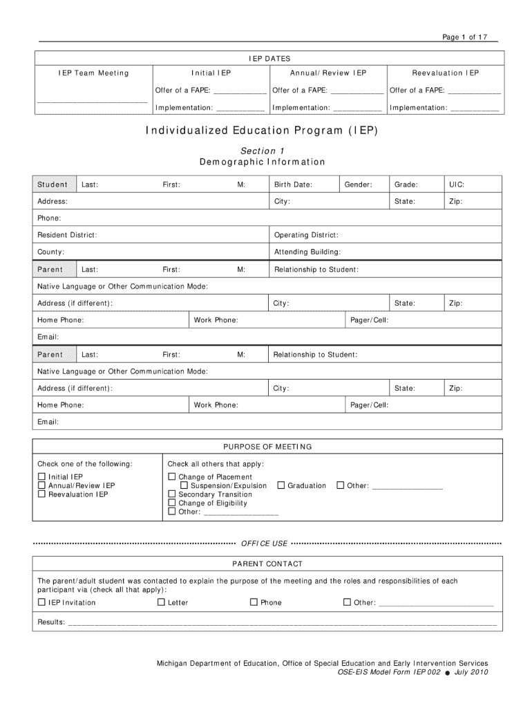  Michigan Iep Forms 2010-2024