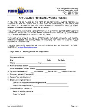 Port of Benton Small Works Roster Form