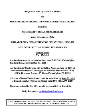 Applicant Must Fully Answer All of the Listed Questions in the Outline Form in Which They Are Presented in the RFQ Dbhids