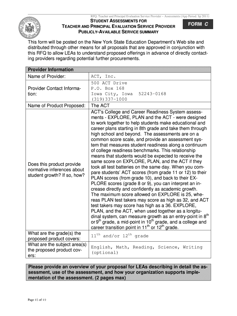 The ACT Form C New York State Education Department Usny Nysed