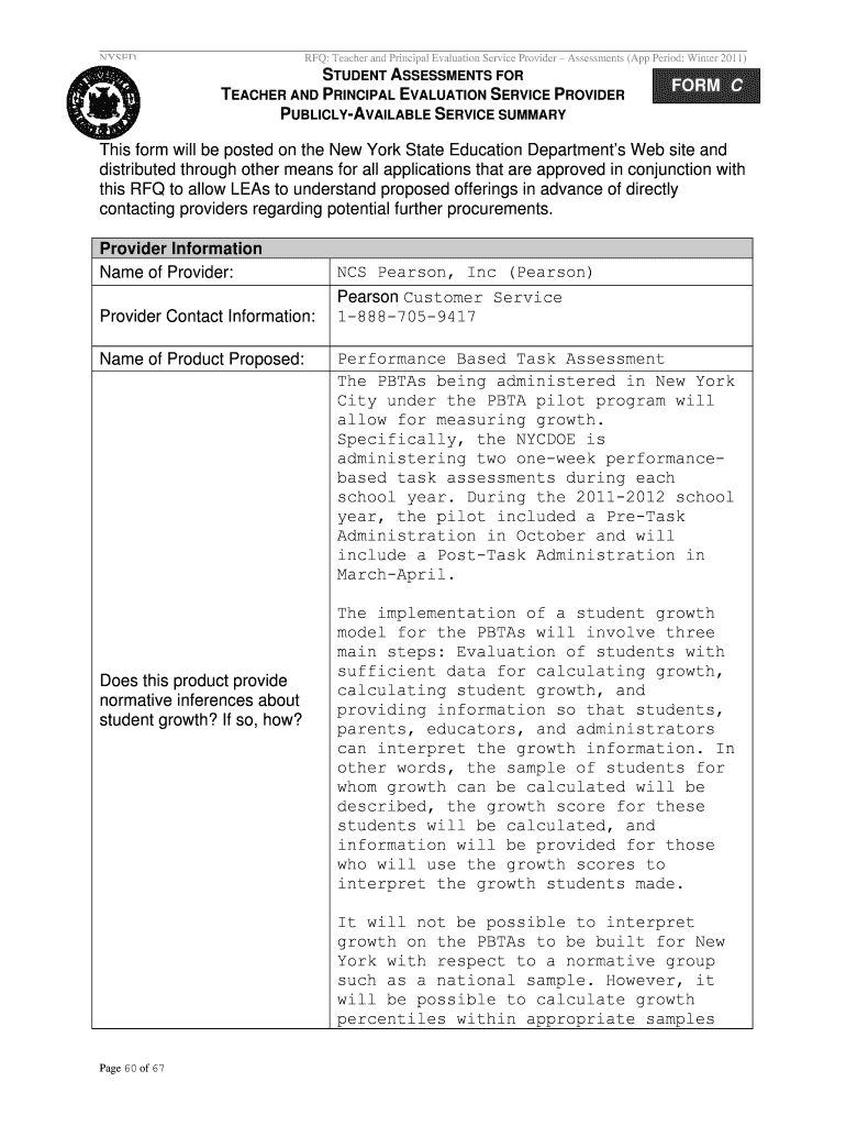 Performance Based Task Assessments Form C Usny Nysed