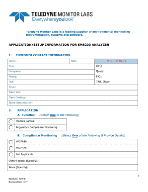 APPLICATIONSETUP INFORMATION for SM8200 ANALYZER RFQ