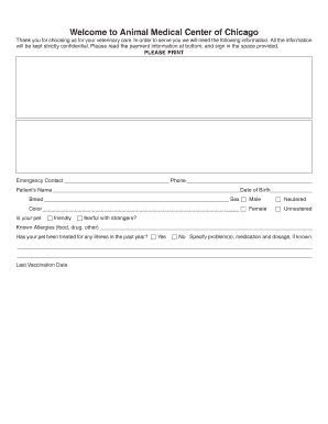New Client Form Animal Medical Center of Chicago