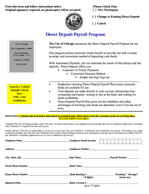 Chicago Comptroller Employee Direct Deposit Form