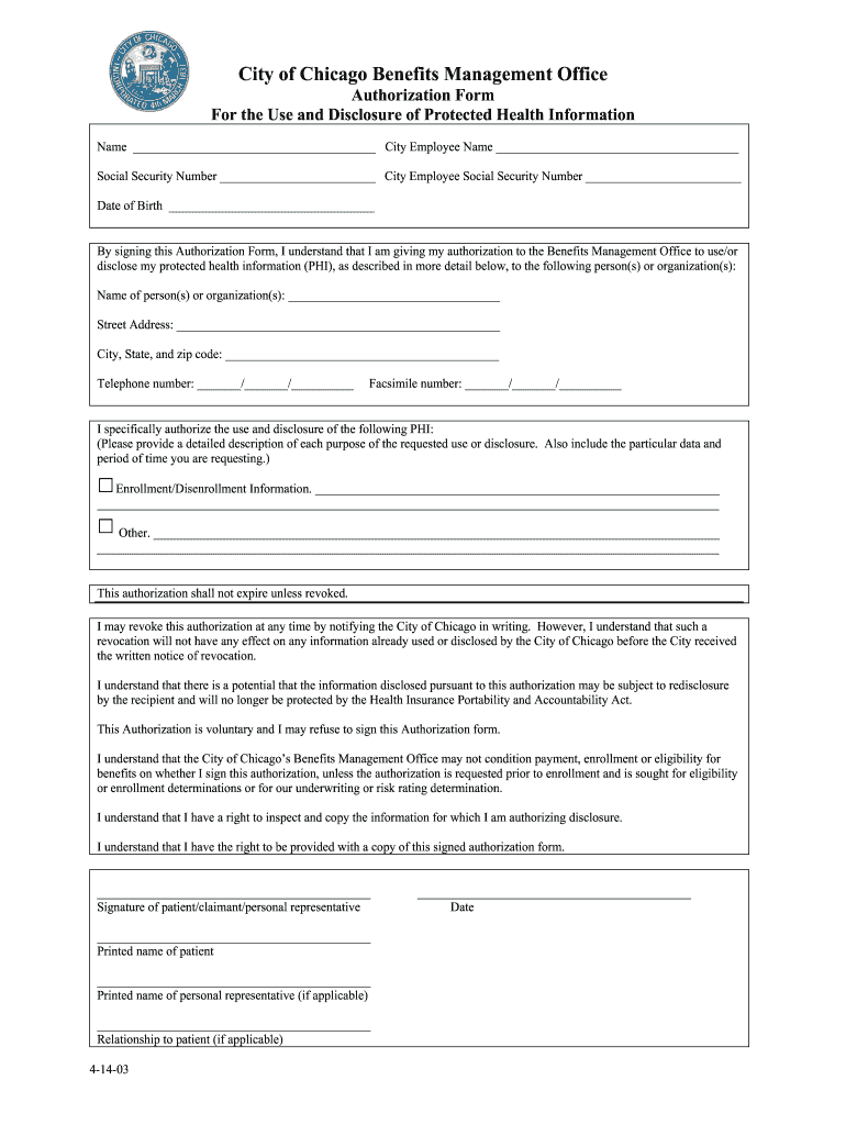  Chicago Authorization for Use or Disclosure Form for Parent 2003-2024