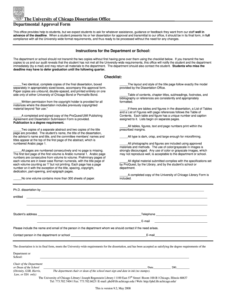 The University of Chicago Dissertation Office  Form