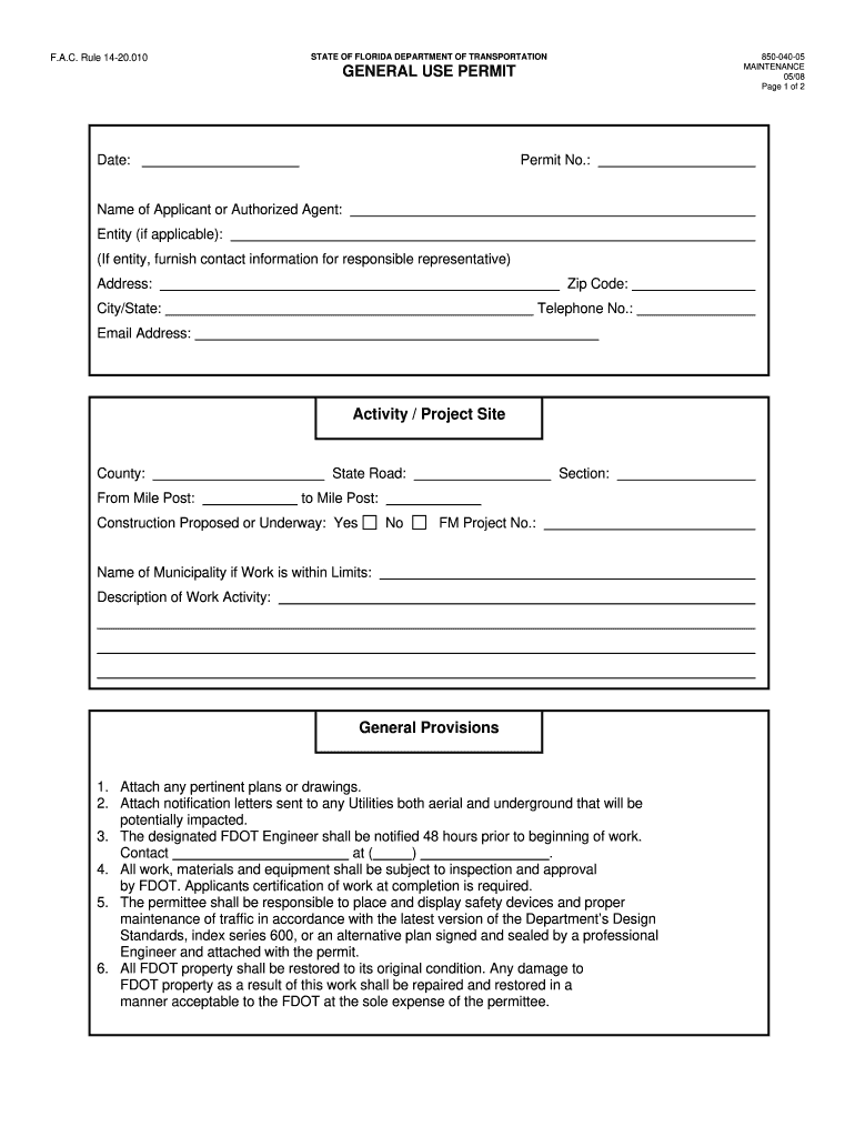 Get and Sign General Use Permit 2008-2022 Form