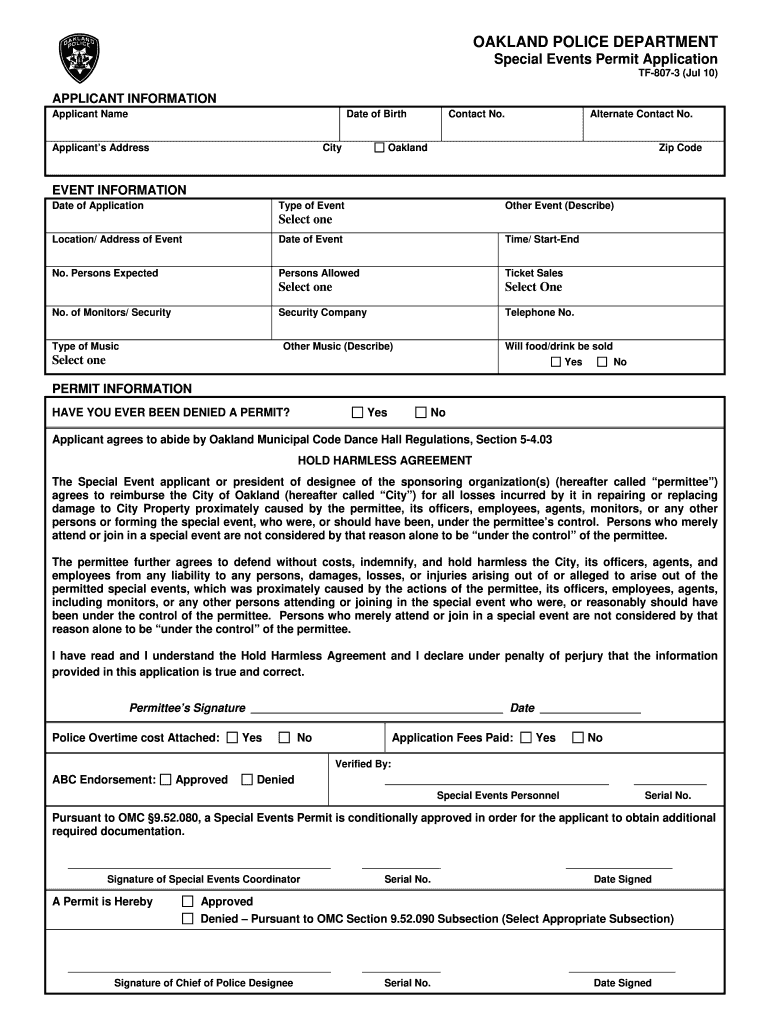  City of Oakland Event Permits 2010-2024