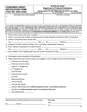 Utah Consumer Credit Notification Renewal Form