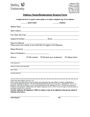 Devry Diploma Replacement Form - Fill Out and Sign Printable PDF Template |  signNow