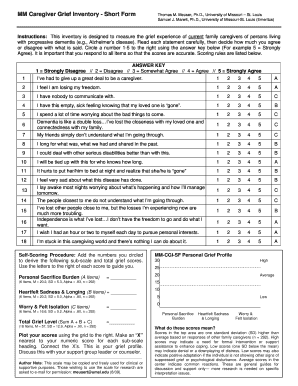 MM Caregiver Grief Inventory Short Form Alzheimer&amp;#39;s Disease Alzheimer Wustl