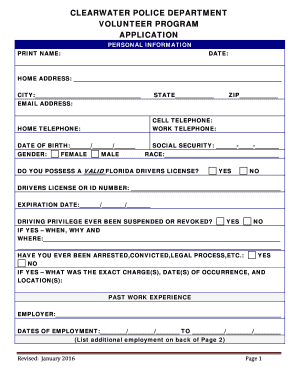 Application For Employment Florida Template