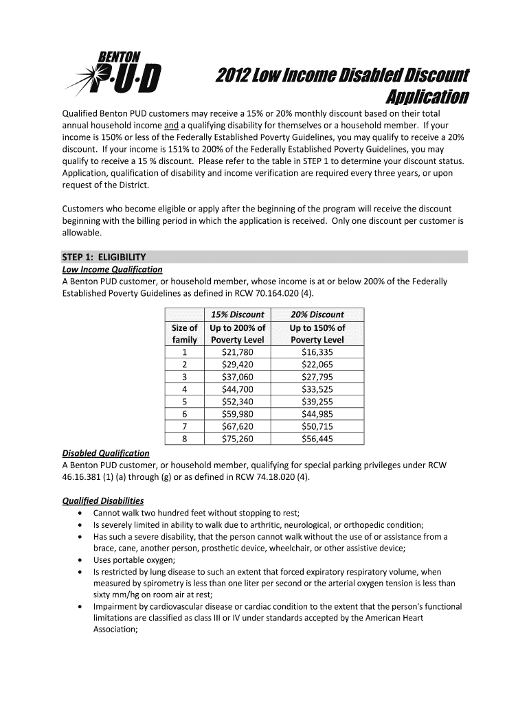 Low Income Disabled Discount Application  Benton PUD  Bentonpud  Form