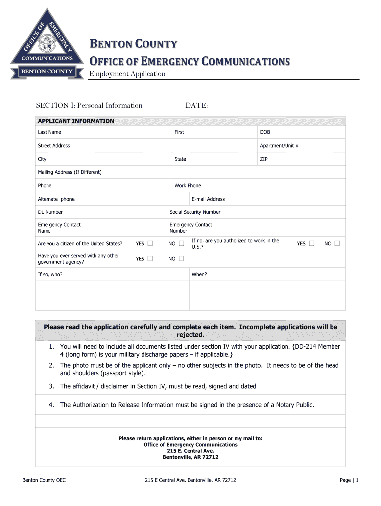 Benton County Cencom Online Applications Form