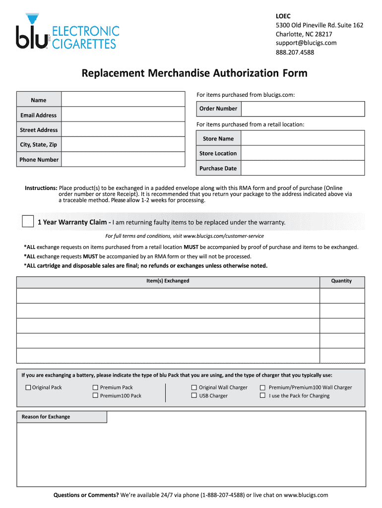 Rma Form Template