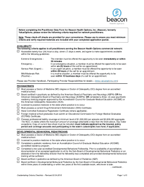  Provider Credentialing Criteria Checklist PDF ValueOptions 2011-2024