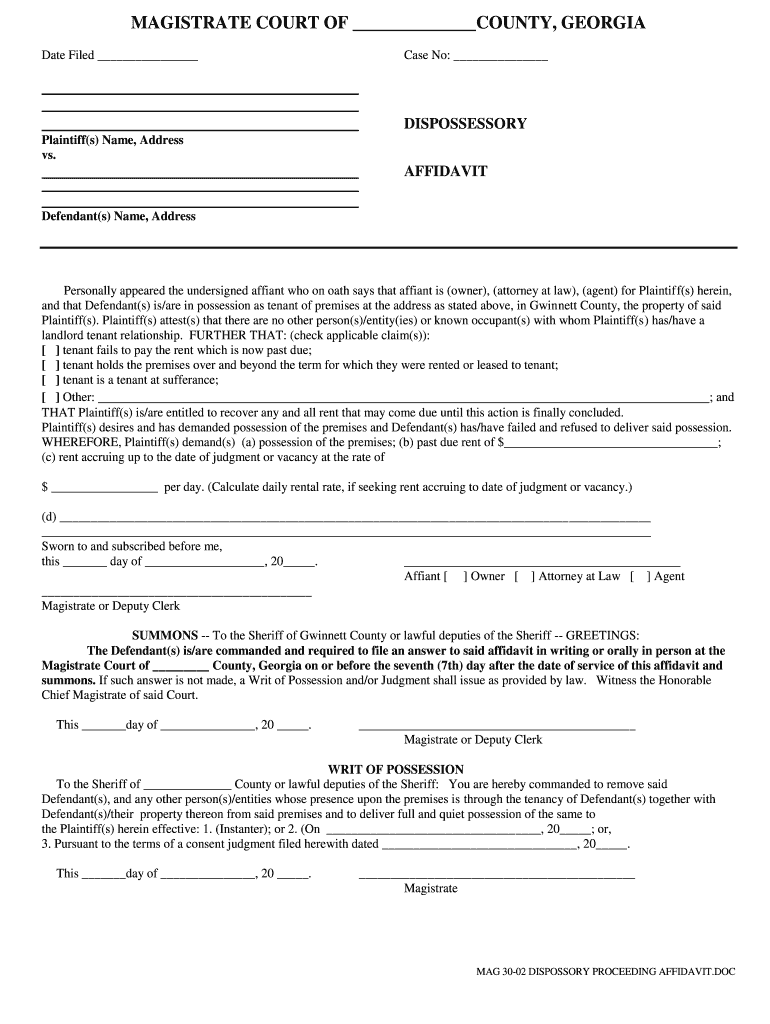 Mag 30 02 Dispossory Proceeding Affidavitr  Form