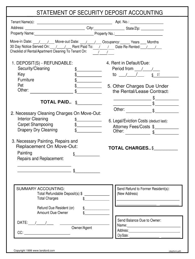 Security Deposit Settlement Statement  Form