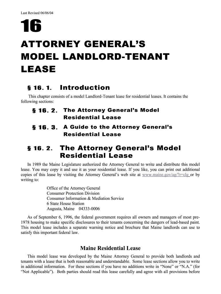 Maine Attorney General Lease Agreement  Form