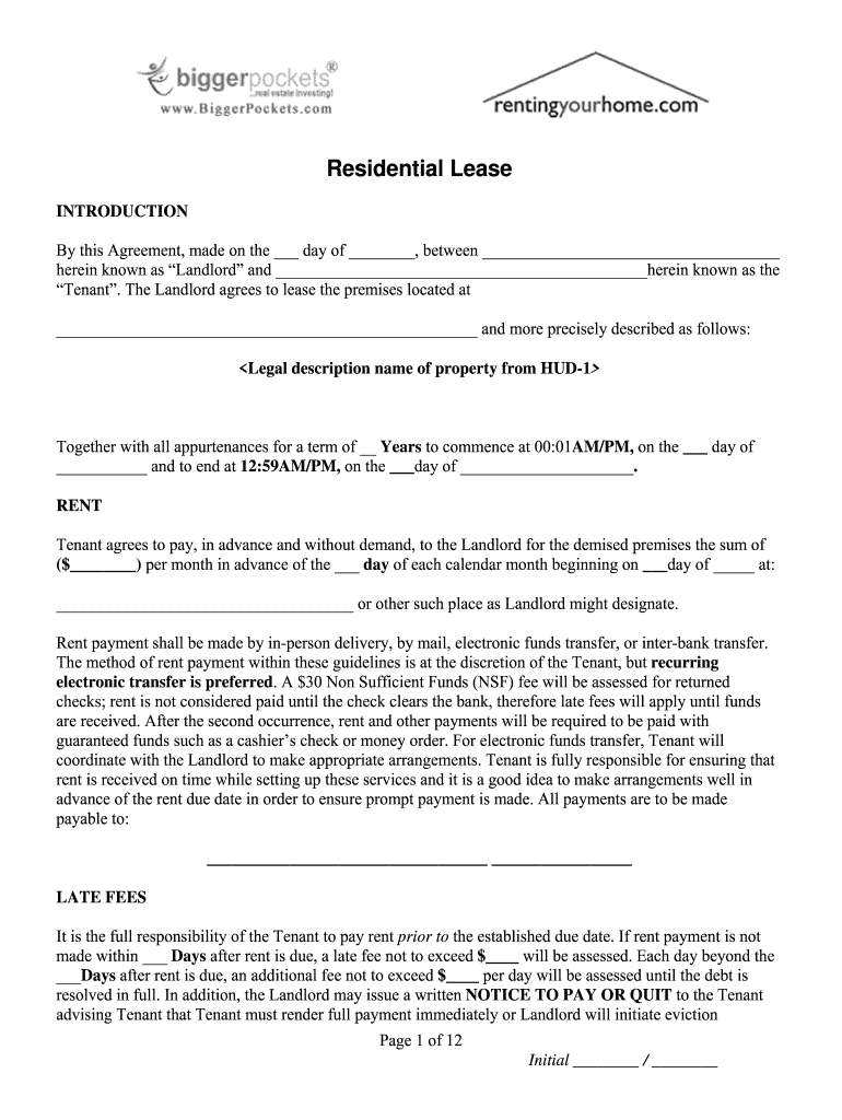 Biggerpockets Lease Agreement PDF  Form
