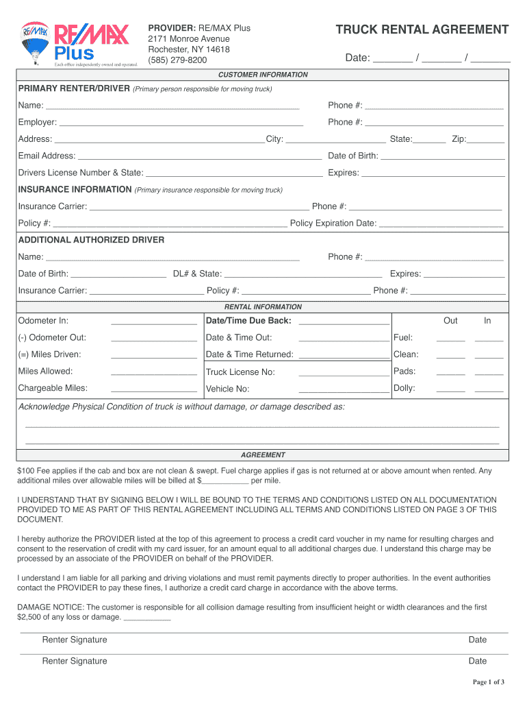 Truck Rental Agreement  Form