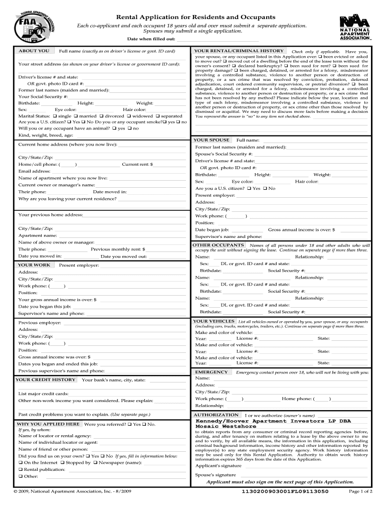 Rental Application for Residents and Occupants Each Co Applicant and Each Occupant 18 Years Old and over Must Submit a Separate  Form