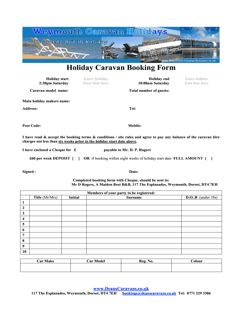 Caravan Booking Form Template