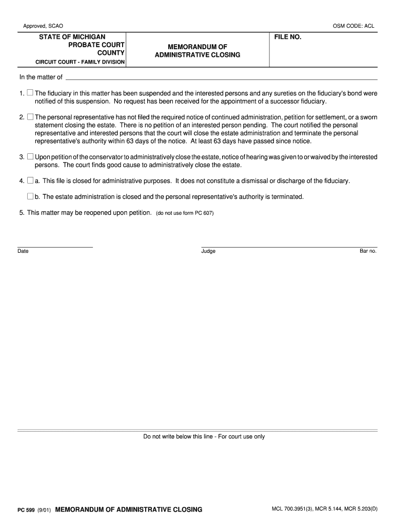 Memorandum of Administrative Closing  Forms