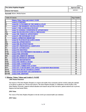 The Johns Hopkins Hospital Medical Staff Bylaws Rules and Regulations  Form