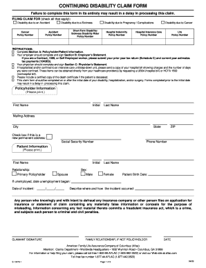  Continuing Disability Claim Form Aflac PDF 2009