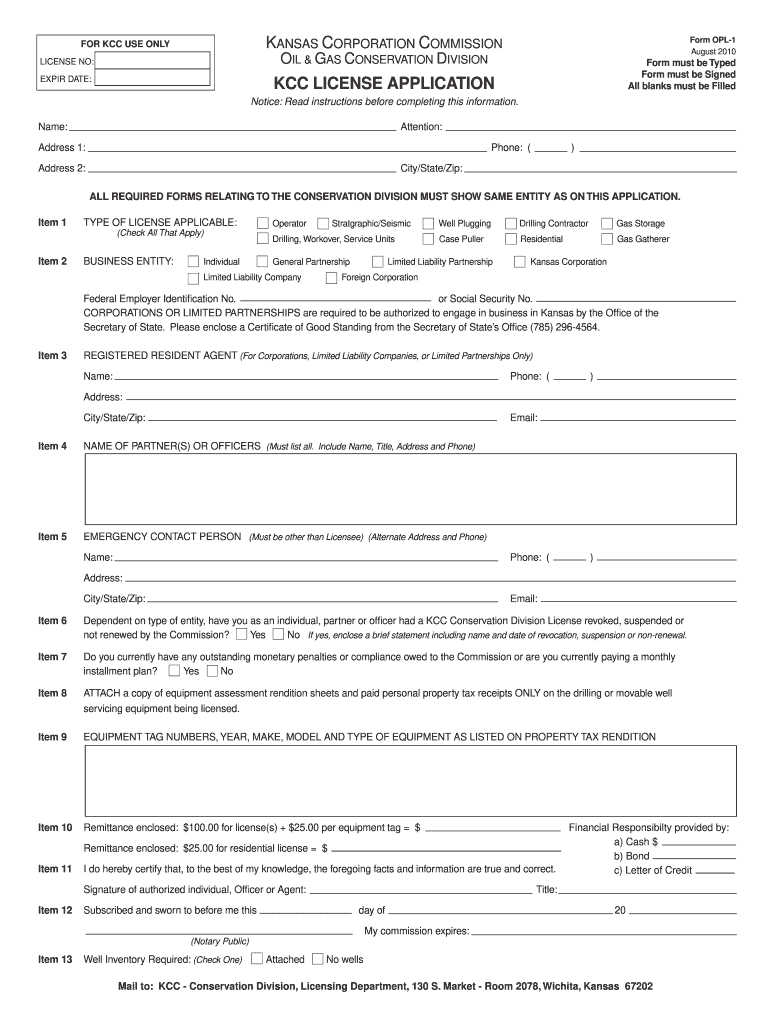  Kcc License Application  Form 2010