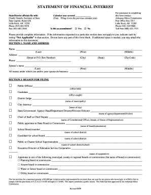 Arkansas Secretary of State Statement of Financial Interest Form