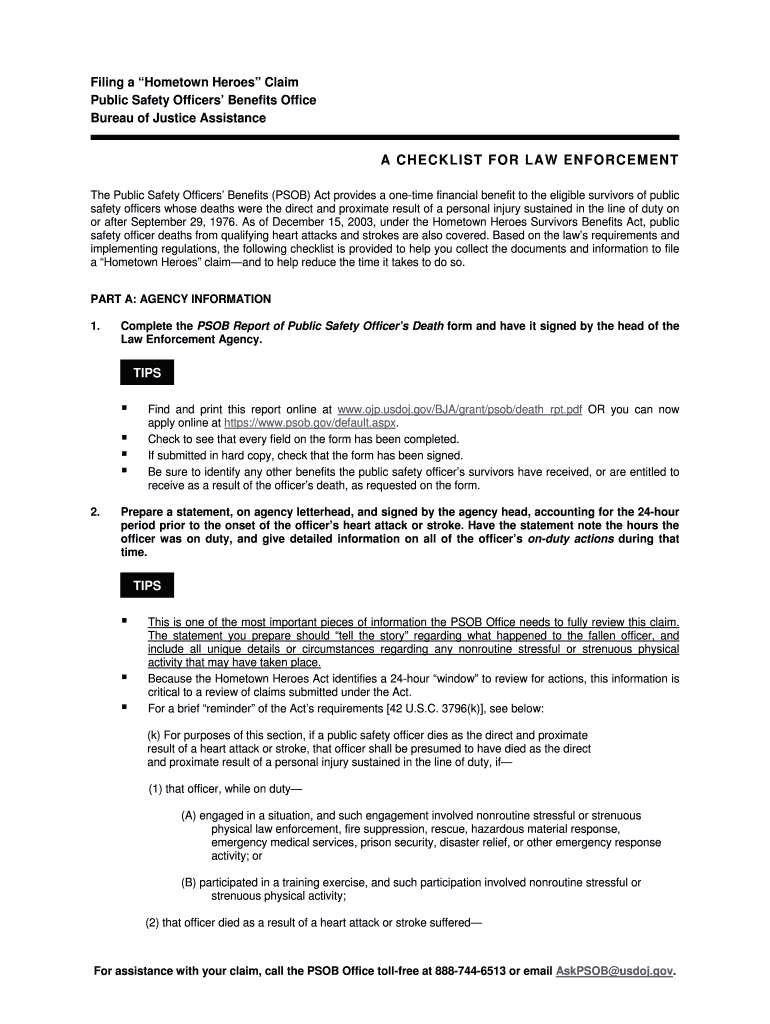 Filing Claims with the Public Safety Officers? Benefits PSOB Program When the Public Safety Officer?s Death Resulted from He  Form