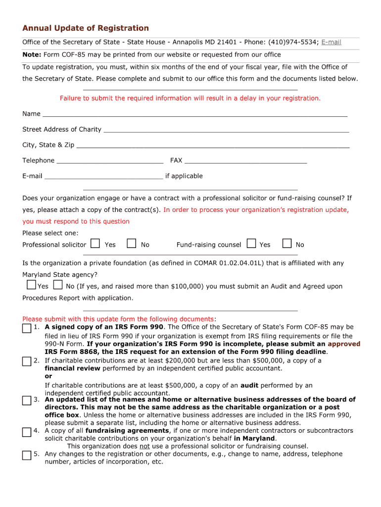 Annual Update of Registration Form