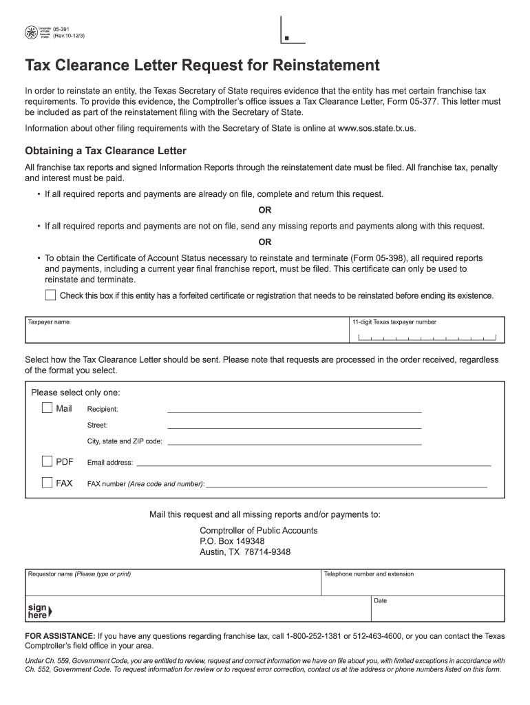  Instructions for Texas Form 05 391 2017