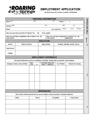 Roaring Springs Application  Form