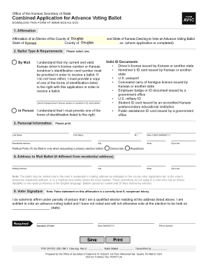 Kansas Advance Voting Application Fillable Form