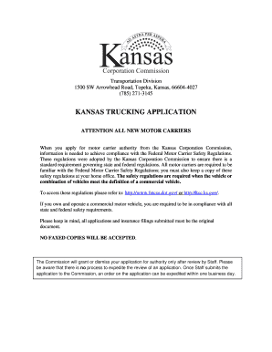 KANSAS TRUCKING APPLICATION Kansas Corporation Kcc Ks  Form