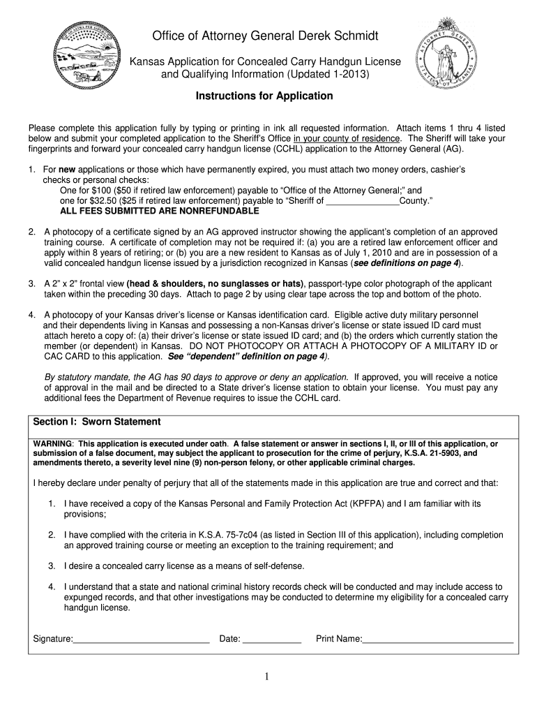  Kansas Application for Concealed Carry Handgun License Form 2015