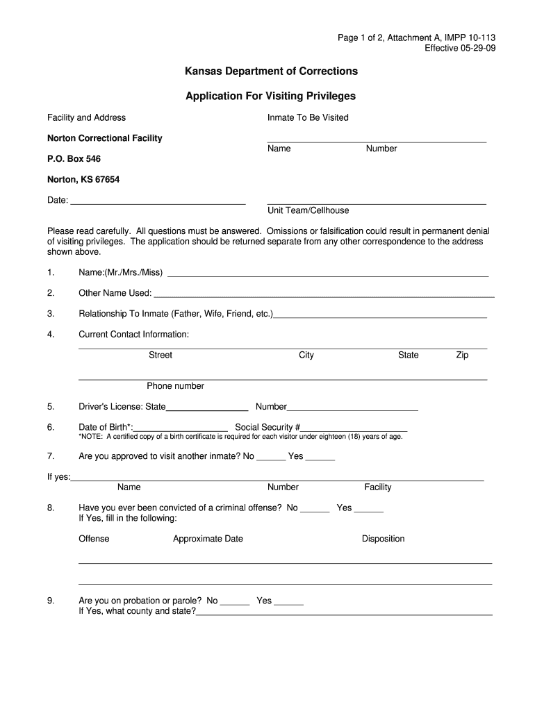  Norton Correctional Facility Form 2013