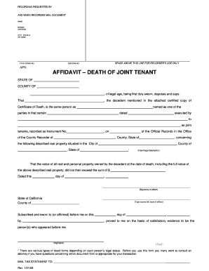 Affidavit of Surviving Joint Tenant Ohio Form