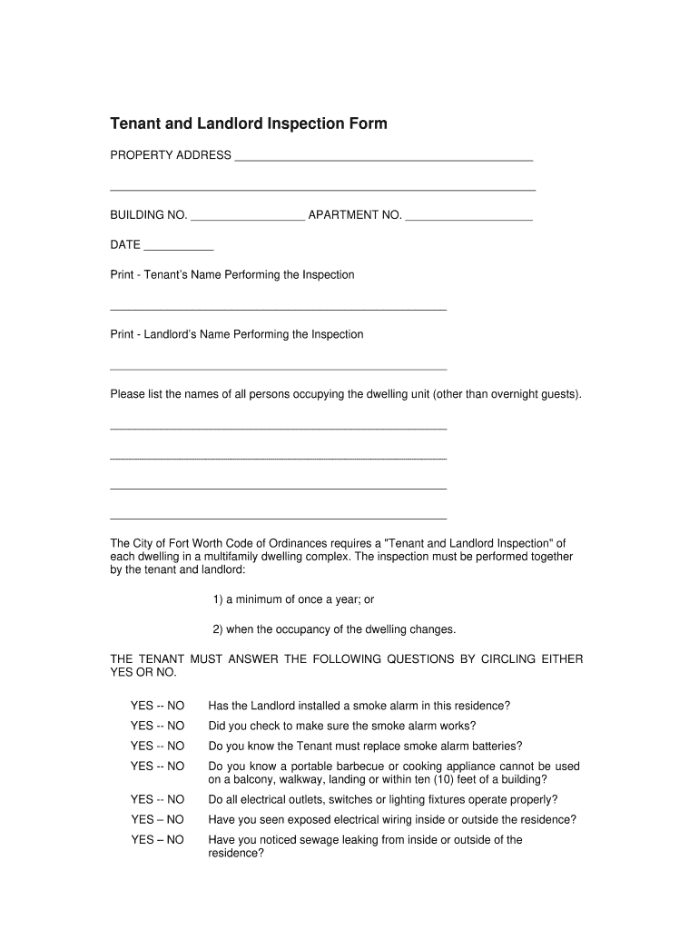 City of Fort Worth Tenant and Landlord Inspection Form