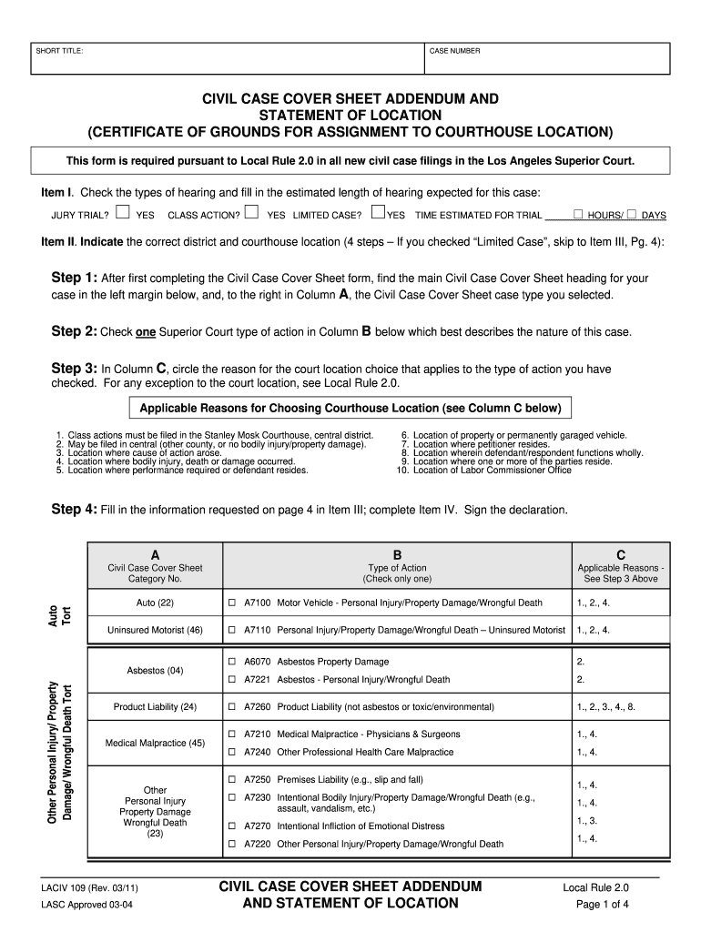  Civil Case Information Sheet 2011-2024