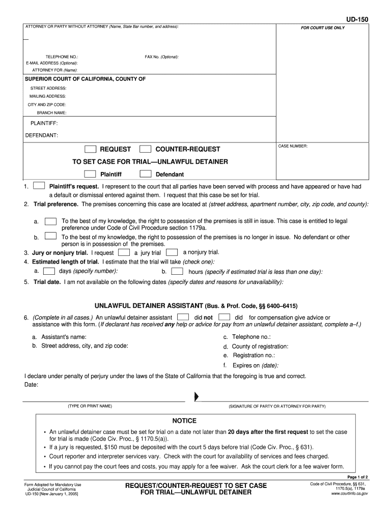  Unlawful Detainer Forms California 2005-2024