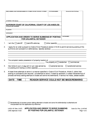 Application and Order to Serve Summons by Posting  Form