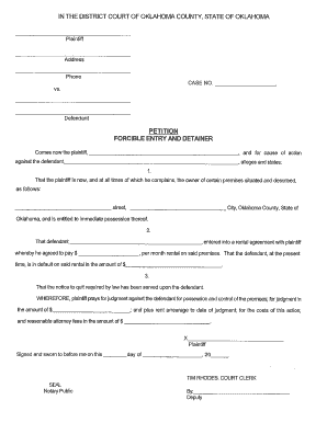  Forcible Entry and Detainer Oklahoma Form 2013-2024