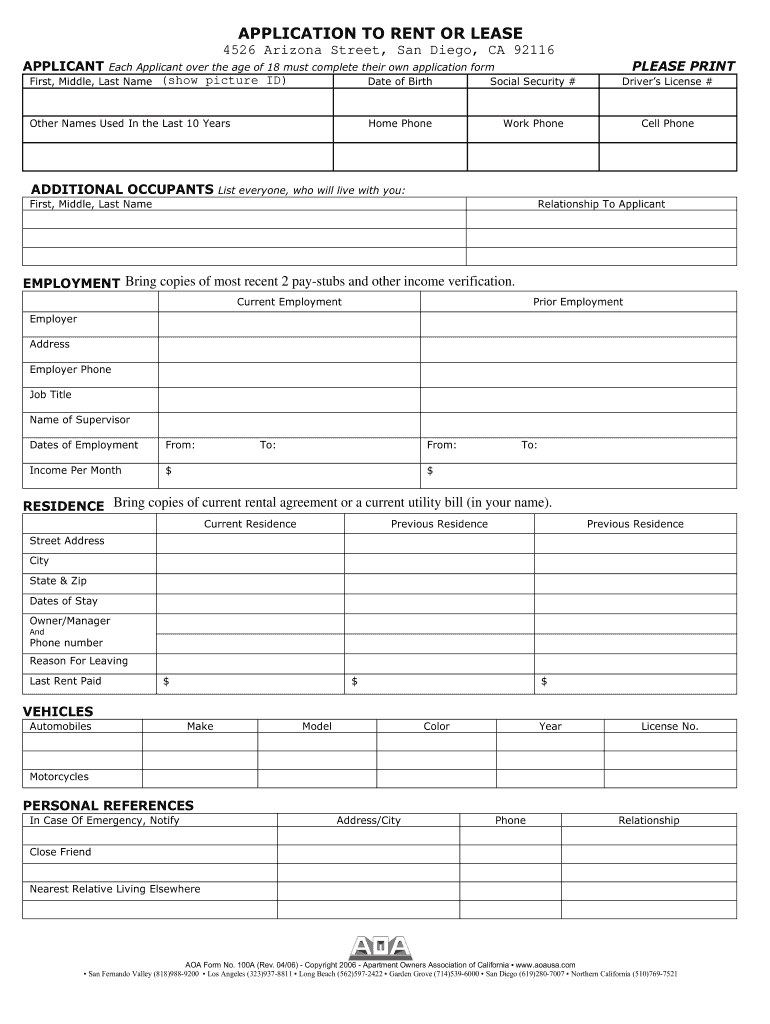 Aoa Rental Application PDF  Form