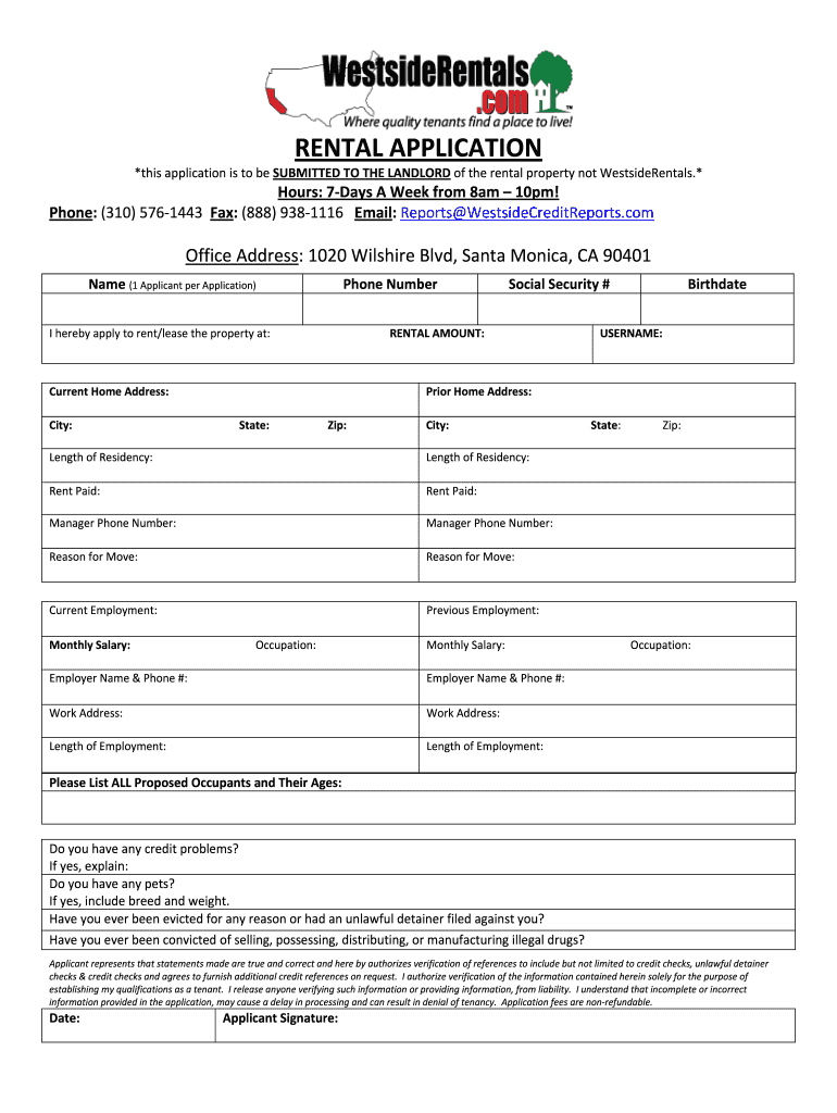 Get and Sign Westside Rentals Application Form