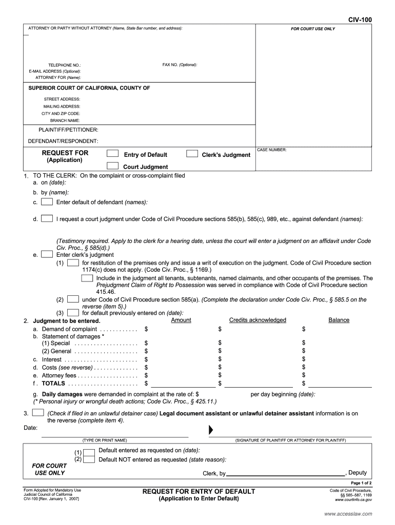 Civ 100 Fillable  Form