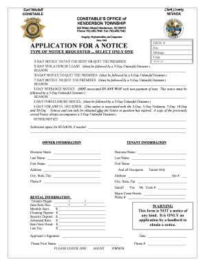 Henderson Township Constables Office 5 Day Form